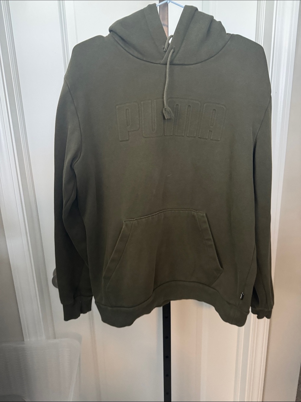 Puma Olive Green Pullover Hoodie with Embossed Logo